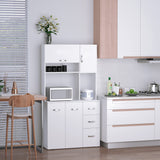 HOMCOM 66" Buffet with Hutch, Freestanding Kitchen Pantry with 2 Large Cabinets, 1 Pull Up Cabinet, 3 Drawers & Wide Countertop, White HOMCOM