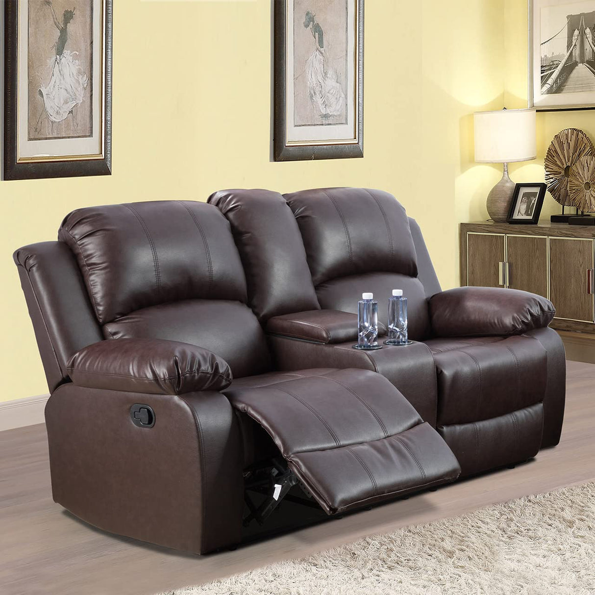 Ocstta Manual Leather Recliner Sofa Set for Living Room Furniture Set,Leather Recliner Couch Set for Home/Office,Leather Reclining Sofa Set for 3-Pieces(Sofa+Loveseat+Chair) Brown Ocstta