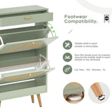 Yechen Shoe Rack Storage Organizer with 2 Natural Semi-Circular Rattan Doors, Entryway Wooden Shoe Cabinet for Sneakers, Leather Shoes, High Heels, Slippers (1 Piece, Morandi Green) Yechen