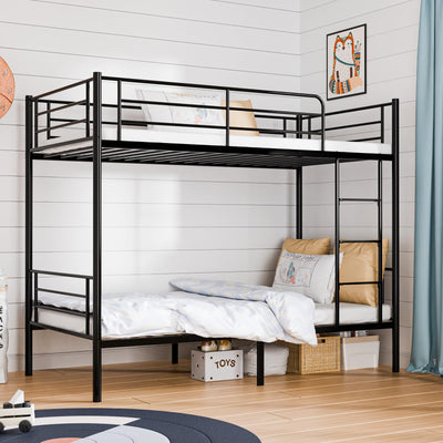 Bonnlo Bunk Bed Twin Over Twin with 13 inches Tall Guardrail, Metal Twin Bunk Bed with Flat Rungs Design,No Boxing Spring Needed, Black
