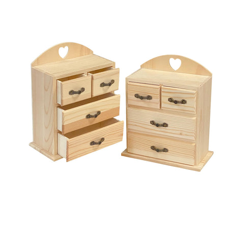 Pack of 2 Unfinished Wood box with Mini Drawers for Jewellery,Small Wooden Organizer Storage Box for Crafts Hobbies DIY Project Cregugua