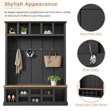 Merax Farmhouse Wood Hall Tree with Bench and Shoe Storage, 5-in-1 Coat Rack with 6 Hooks for Entrance, Hallway Black Merax