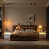 i-aplus Nightstand Set of 2 LED Nightstand with 2 Drawers, Bedside Table with Drawers for Bedroom Furniture, Side Bed Table with LED Light, White i-aplus