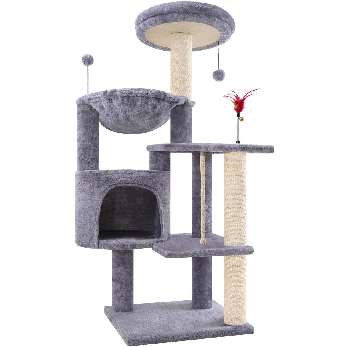 TINWEIUS 42.5'' Cat Tree for Indor Cats, Multifunctional Cat Tower with Cozy Condo, Perches, Scratching Posts and Hammock, Grey… TWDEPART