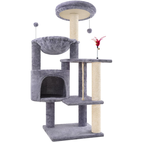 TINWEIUS 42.5'' Cat Tree for Indor Cats, Multifunctional Cat Tower with Cozy Condo, Perches, Scratching Posts and Hammock, Grey… TWDEPART
