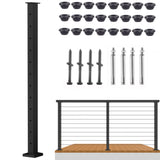 Senmit Cable Railing Post - Stainless Steel Square Fence Post for Deck Cable Railing System, Flat Top 42"x2"x2" - 12 Holes Level Pre-Drilled, Matte Black Senmit