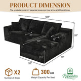 Repantes 108" L Shaped Boneless Sectional Couches for Living Room, Comfy Corduroy Floor Cloud Sofa with Chaise, Wide Armrest, Deep Seat, Memory Foam, Assembly Free, Ideal for Small Spaces, Black Repantes