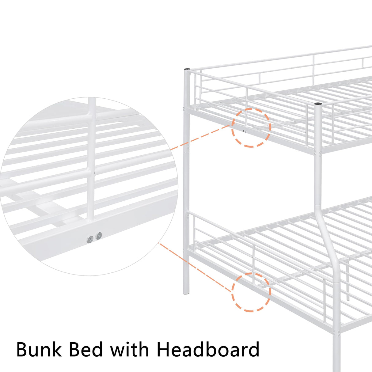 Full XL Over Queen Bunk Bed with Build in Ladder and Guardrail, Convertible Bunk Bed, Heavy Duty Metal Bunk Bed Full XL Over Queen Size Bunk Bed, White Bunk Bed for Kids, Teens, Adults Bellemave