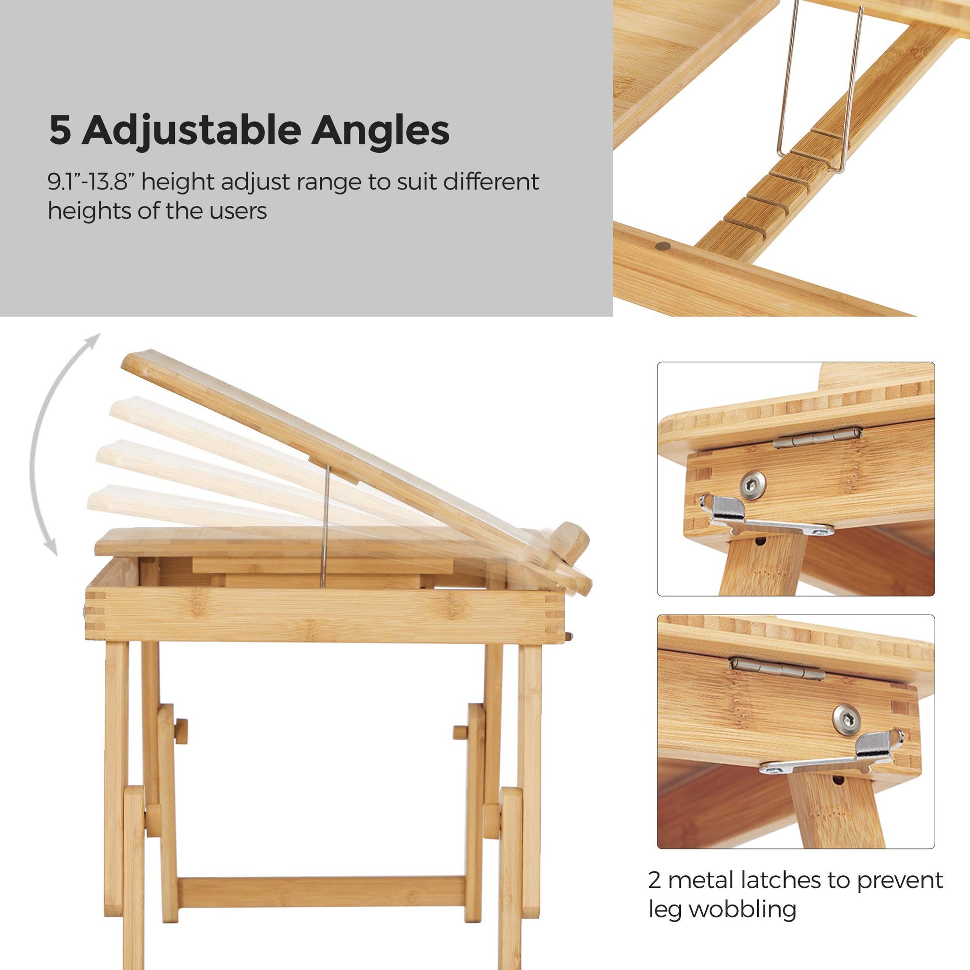 SONGMICS Laptop Desk, Folding Lap Tray, Bamboo Bed Desk with Tilting Top, Small Drawer, for Home Office, Bedroom, Natural ULLD01N - WoodArtSupply