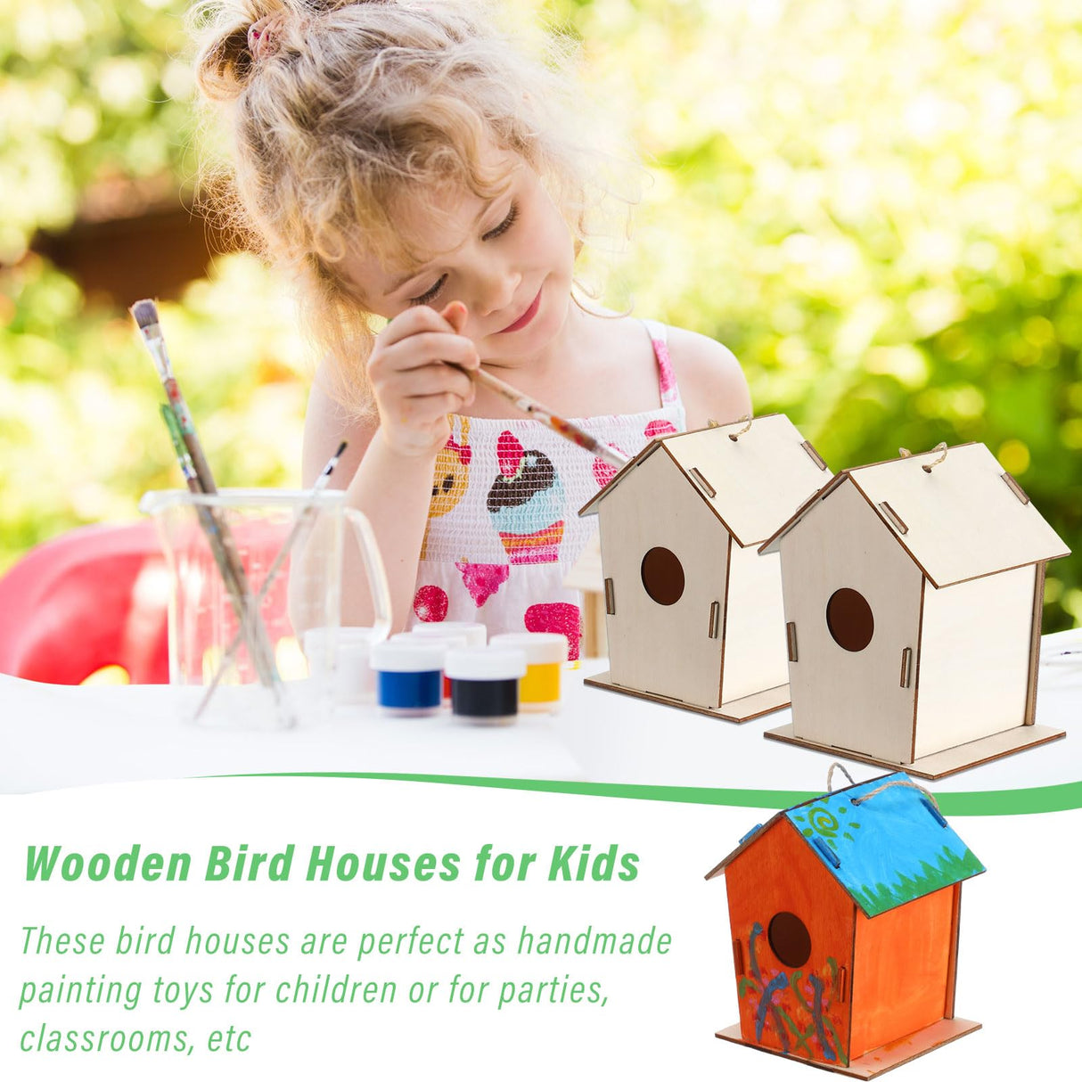 DoubleFill 12 Pcs 4.33" Wooden Bird Houses Bulk for DIY Unfinished Hanging Birdhouse for Crafts Art Wood Toys Class Activity Creative Project Parties Design DoubleFill