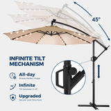 HOMSHADE 10ft Solar Lights Offset Cantilever Patio Umbrella - with Light and Base, LED Lighted Offset Hanging Patio Outdoor Market Umbrella UPF50+ UV Protection with Easy Tilt and Crank (Beige) HOMSHADE