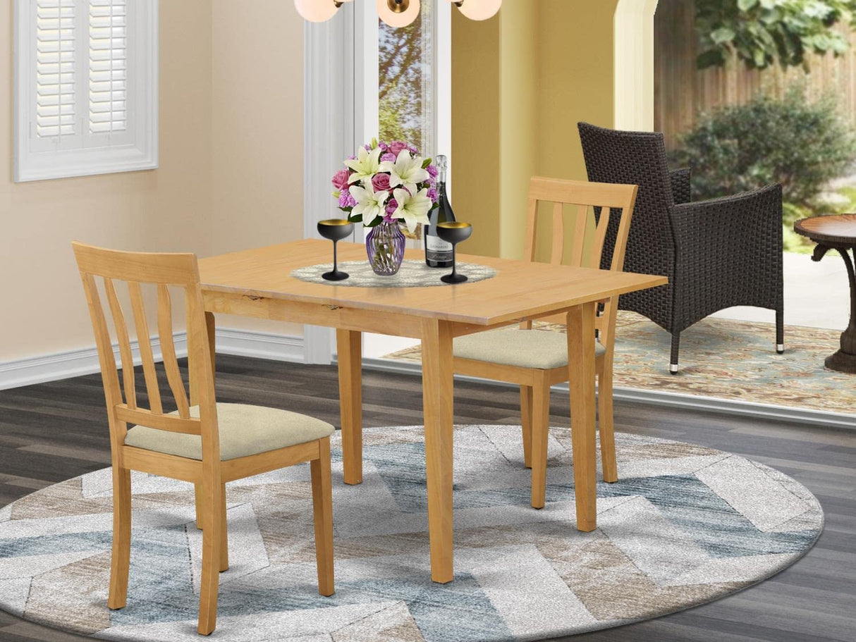 East West Furniture NOAN3-OAK-C 3 Piece Kitchen Table Set Contains a Rectangle Dining Table with Butterfly Leaf and 2 Linen Fabric Dining Room Chairs, 32x54 Inch, Oak East West Furniture