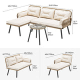 YITAHOME L-Shaped Patio Furniture Outdoor Loveseat Sectional Set for Backyard, Porch with Thick Cushions Detachable Lounger, Side Table (Light Brown+Beige) YITAHOME