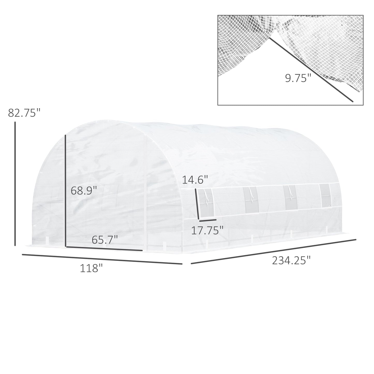 Outsunny 20' x 10' x 7' Walk-in Tunnel Greenhouse with Zippered Door & 8 Mesh Windows, Large Garden Green House Kit, Galvanized Steel Frame, White - WoodArtSupply