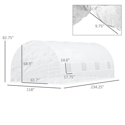 Outsunny 20' x 10' x 7' Walk-in Tunnel Greenhouse with Zippered Door & 8 Mesh Windows, Large Garden Green House Kit, Galvanized Steel Frame, White - WoodArtSupply