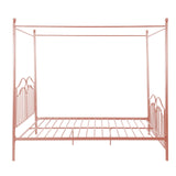 Merax Queen Size Canopy Bed Frame, Metal Four-Poster Platform Bed Frame, Under-Bed Storage Space, No Box Spring Needed Easy Assembly Pink Merax