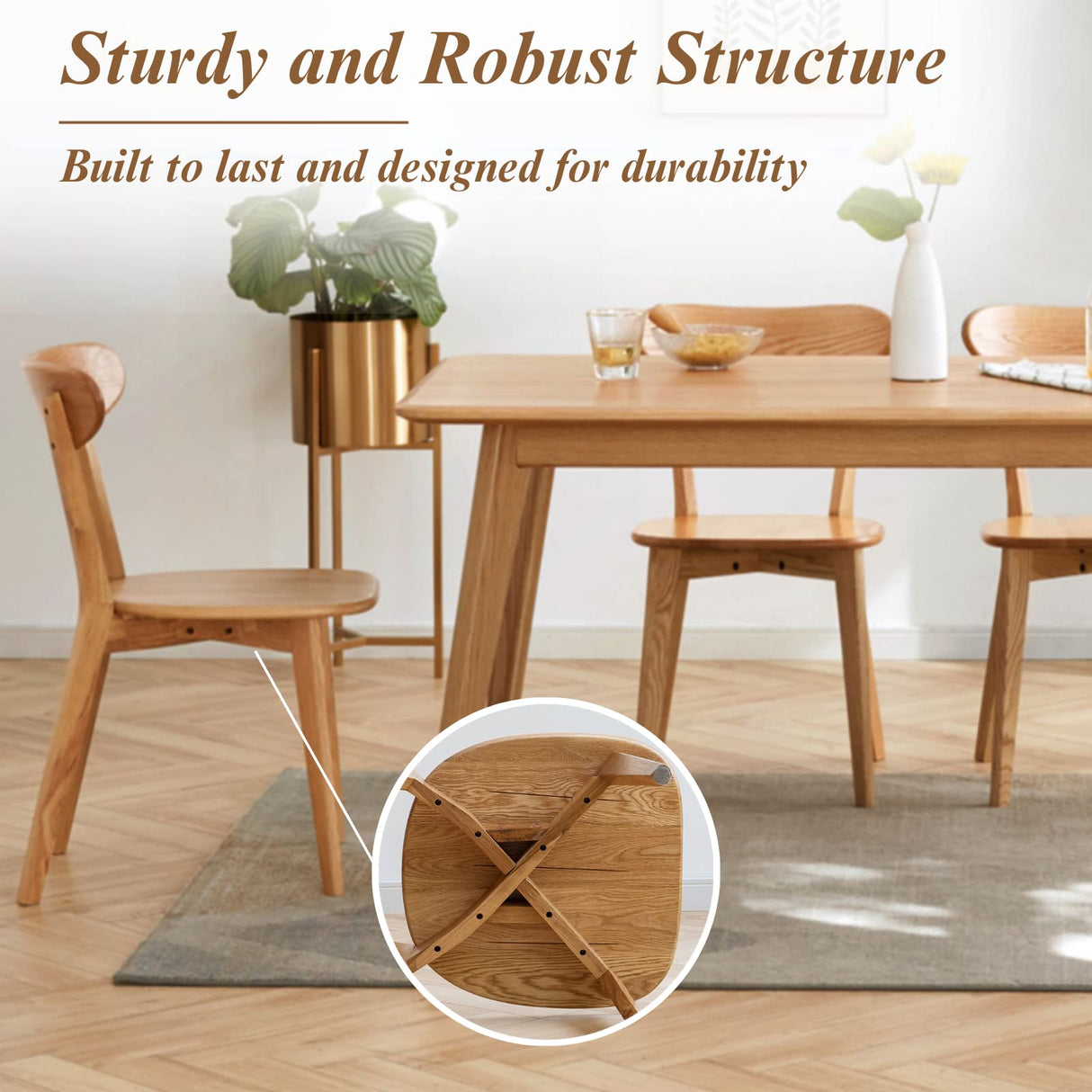 Bamskov 100% Solid Oak Wood Dining Room Chairs - Practical Kitchen Chairs - Wood Chair for Dining Room, Kitchen (1, Natural) Bamskov