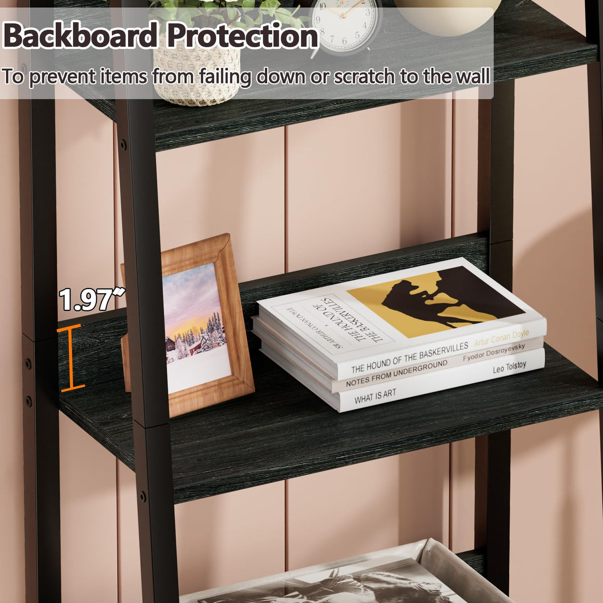 Furologee 4-Tier Ladder Shelf, Ladder Bookshelf with Removable Drawer, Bookcase Storage Rack Organizer, Freestanding Storage Shelves for Living Room, Home Office, Bedroom, Black Oak Furologee