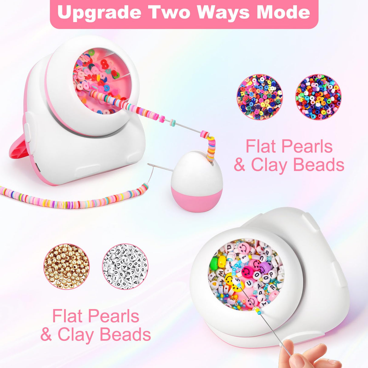 Electric Bead Spinner, Cordless Automatic 2-in-1 Clay Bead Bracelet Making Kit with 4200 PCS Clay Beads, Letter Bead, Seed Bead, Beading Needle and Thread Bracelet Maker for Jewelry, Craft Gift Choice Pskfvre