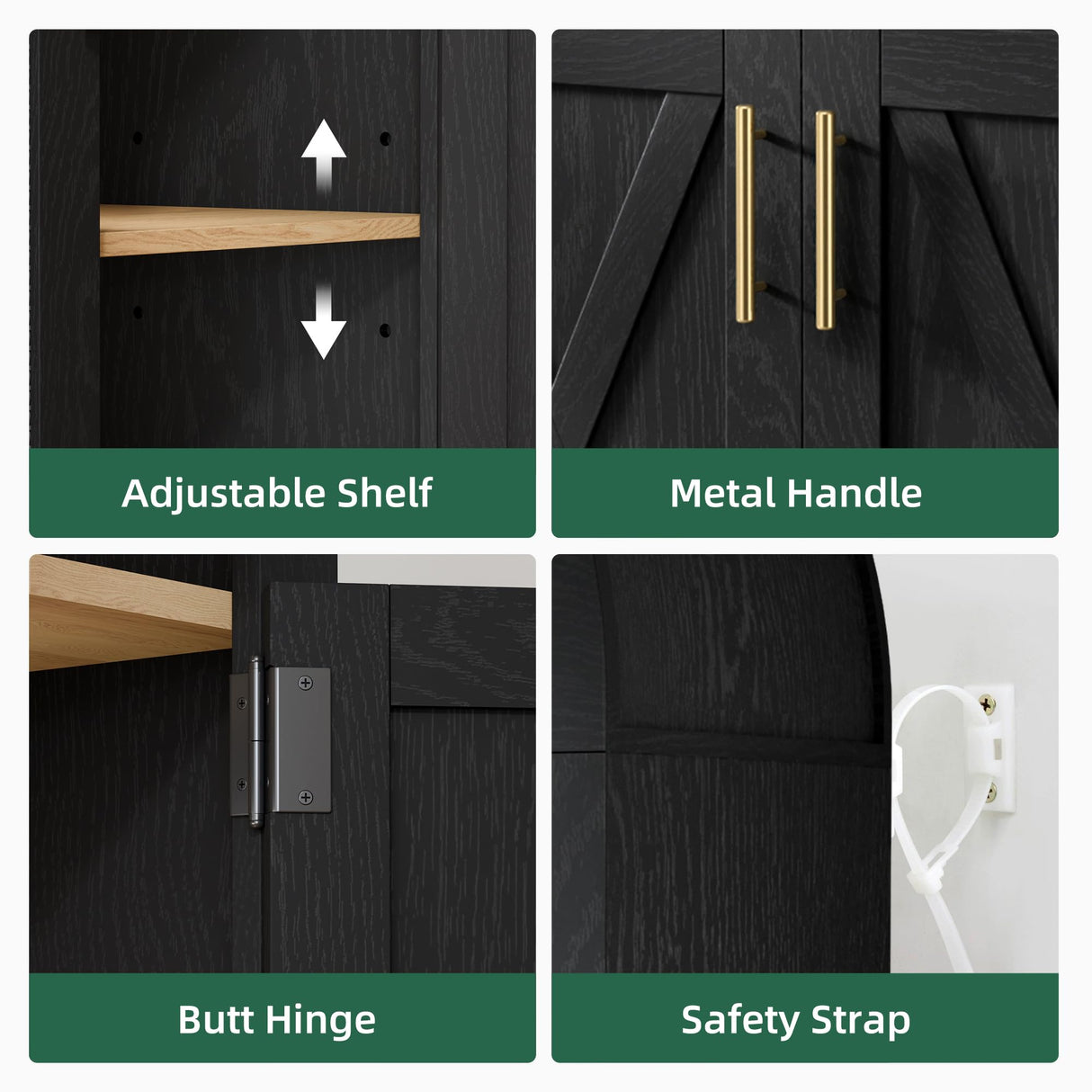 infurnic Arched Storage Cabinet with Beech Wood Door, 5-Tier Display Cabinet, Farmhouse Buffet Cabinet with Storage – Perfect for Dining Room, Living Room, Kitchen, or Home Office infurnic