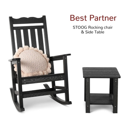 Stoog All-Weather Patio Rocking Chair with 400 lbs Weight Capacity, Oversized Porch Rocker Chair, for Backyard, Fire Pit, Lawn, Garden, Outdoor and Indoor, Black - WoodArtSupply