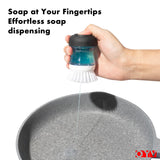 OYV Dish Scrub Brush with Soap Dispenser, Kitchen Brush for Dish Pot Pan Sink Cleaning, 1 Piece Soap Dispensing Palm Brush, Black/Clear/White OYV