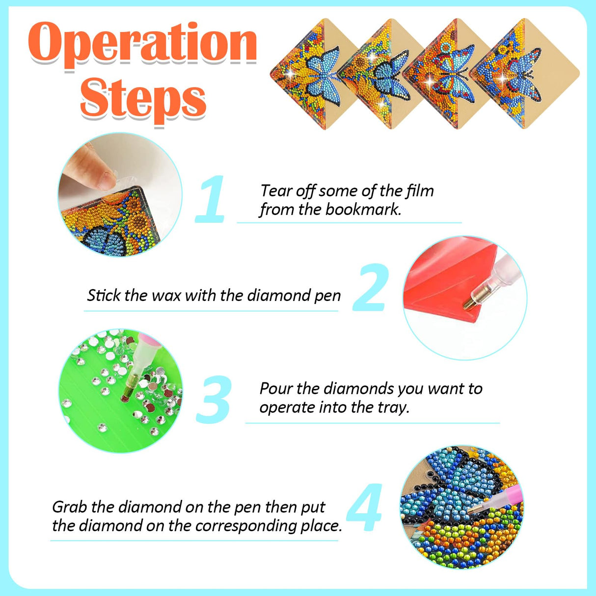 LINGFANG 4 Pcs Diamond Painting Bookmark, Diamond Art Kit for Adults, DIY Diamond Art Kits for Adults, Book Corner - Protecting Bookmark Craft Supplies Kits for Book Lovers (Sunflower Butterfly) LINGFANG