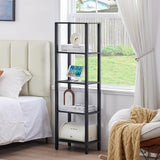 YUFAM 54in Tall Bookshelf 5-Tier Small Narrow Bookcase, Skinny Book Shelf for Small Space, Farmhouse Slim Shelf with Storage, Wood Freestanding Display Thin Bookshelves for Living Room, Office, Black YUFAM