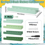 Fiwochic 4 Pcs Sage Green Scalloped Nursery Book Shelves, 15.75 Inch Wood Floating Wall Shelves for Bedroom, Cute Room Shelf for Picture Ledge Stuffed Animal Home Decor Kitchen Spice Fiwochic