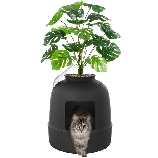 Lifewit Litter Box Cat with Faux Plant & Scoop(Random Color), Hidden Enclosure Litter Tray with Odor Control & Carbon Filter in Living Room/Bedroom/Bathroom Corner, Black - WoodArtSupply