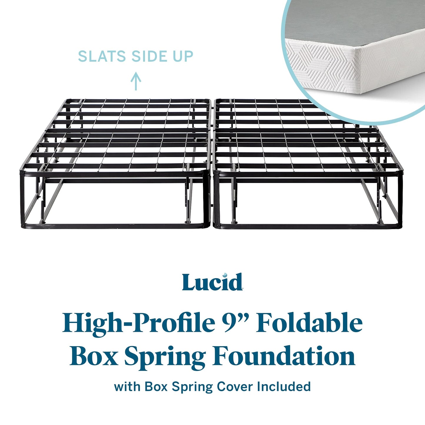 LUCID 12 Inch Latex Hybrid Mattress and High-Profile 9 Inch Steel Foldable Full Box Spring Foundation with Center Support Bolts