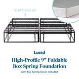 LUCID 5 Inch Memory Foam Bamboo Charcoal Mattress and 9 Inch Steel Foldable Queen Box Spring Foundation with Center Support Bolts and Cover LUCID