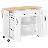 Yaheetech 52"W Kitchen Island with Drop-Leaf Breakfast Bar and 2 Pull-outs, Kitchen Cart on Lockable Wheels with Rubberwood Top & 2 Drawers & Adjustable Shelves, Storage Cabinet for Dining Room, White Yaheetech