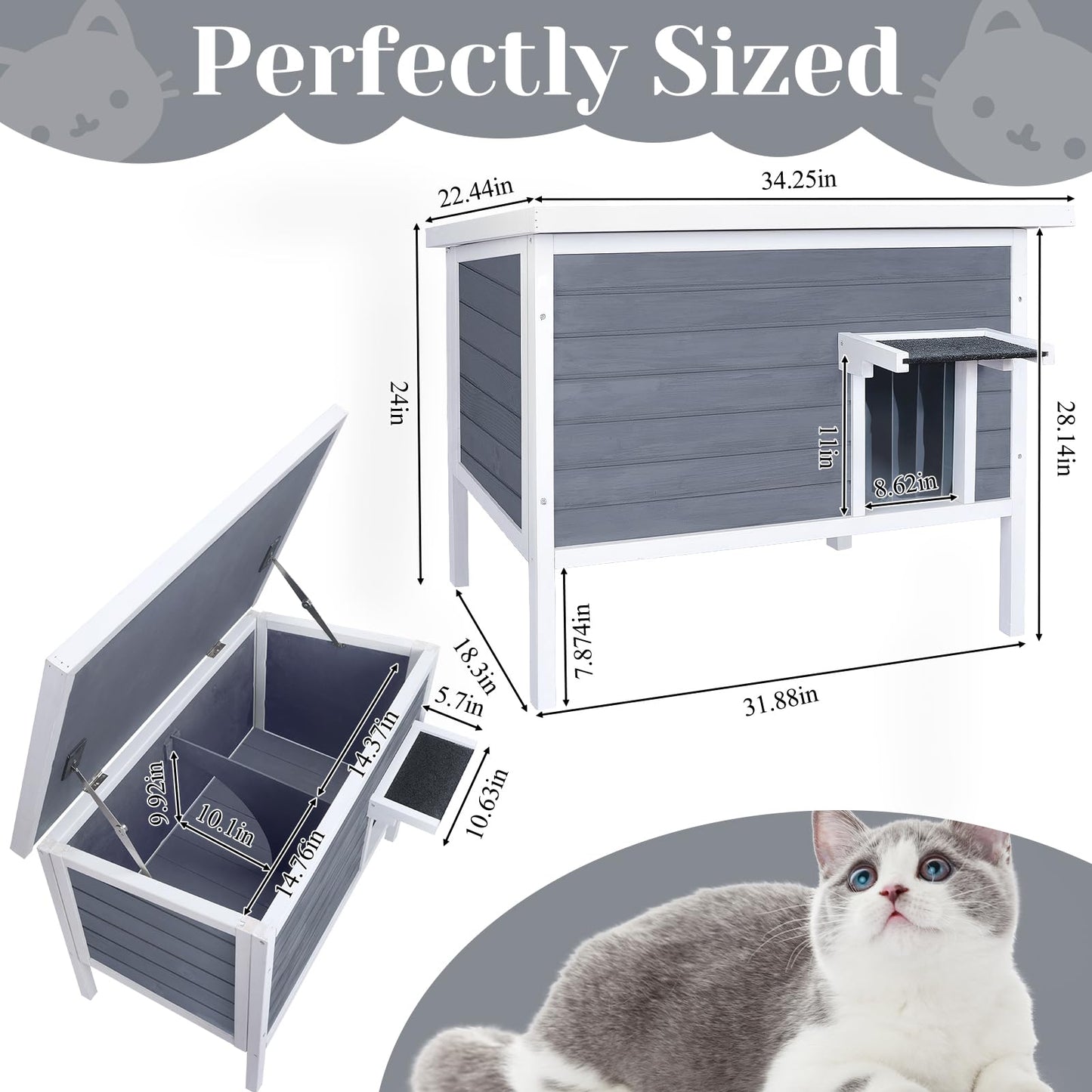 COOLEBEBE Outdoor Cat House Weatherproof Insulated Cat Houses for Outdoor Cats Large Feral Cat House Shelter Outdoor for Winter with All-Round Foam - WoodArtSupply