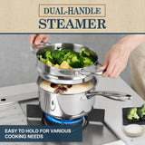 MICHELANGELO 3 Quart Saucepan with Lid & Steamer, Stainless Steel Sauce Pan with Triply Bottom, 3 QT Sauce Pot, Nonstick Saucepan Induction Compatible MICHELANGELO