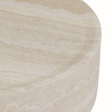 KEIKI 35" Round Fiberglass Coffee Table with Faux Mars Pattern, Modern Style Circle Coffee Table with Faux Travertine Textured, No Assembly Required, for Living Room, Bedroom, Reception Room, Marble KEIKI