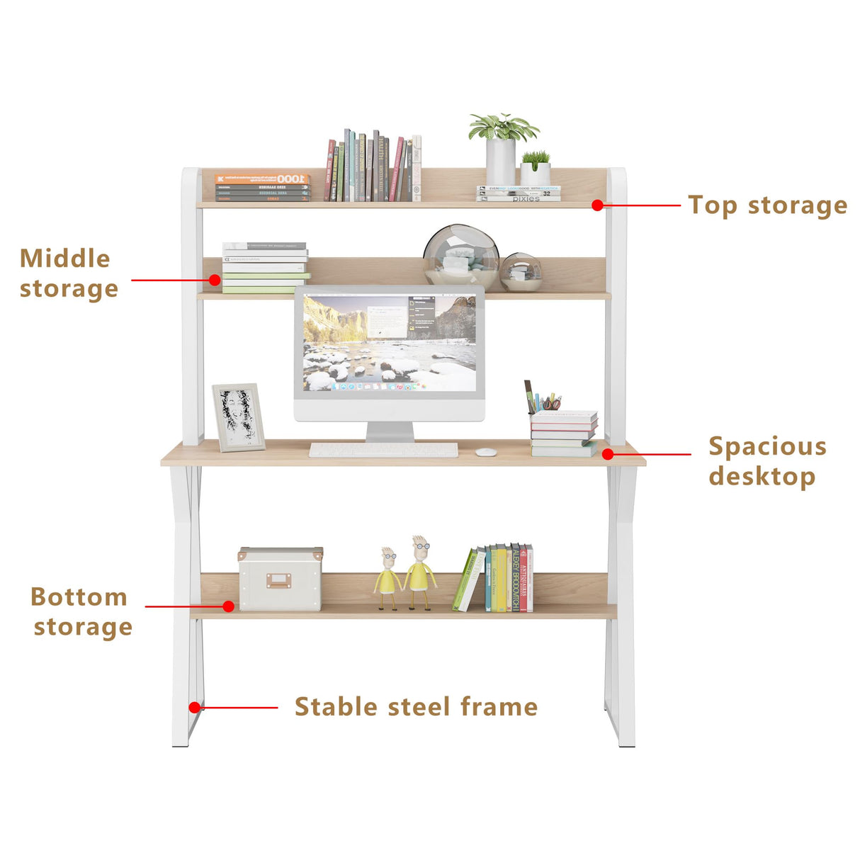 tonchean 47” Computer Desk with Hutch and Space-Saving Storage Shelves tonchean