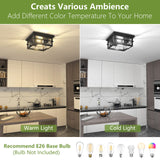 Asnxcju Modern Outdoor Ceiling Light Fixtures, 2-Light Black Flush Mount Light Fixtures with Clear Glass Shade, Farmhouse Square Ceiling Lighting for Porch Bathroom Kitchen (Bulbs Not Included) Asnxcju