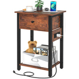 Yoobure Nightstand with Charging Station, Side Table End Table with Large Drawer and Storage Shelf, Bed Side Table/Night Stand with USB Ports & Outlets, Rustic Bedside Tables for Bedroom, Living Room Yoobure