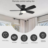 JSAITEE Ceiling Fans with Lights, 42 Inch Low Profile Ceiling Fan with Light and Remote/App Control, Flush Mount, Reversible, 3CCT, Dimmable, Noiseless, Black Ceiling Fan for Indoor/Outdoor Use JSAITEE