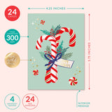 Christmas Cards Set - 24 Gold Foil Holiday Cards with Red Envelopes – 6 Assorted Designs Boxed for Easy Storage - 4.25 x 5.75, Bulk Greeting and New Years Decor Sheets Sweetzer & Orange