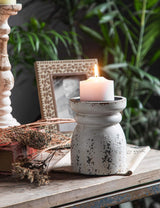 SOFE Rustic Candle Holder for Pillar Candle, Vintage White Wooden Pillar Candle Holder, Farmhouse Antique Candlestick Holder for Dining Table, Coffee Table Centerpiece (4.9" x 4.9" x 6.1") SOFE