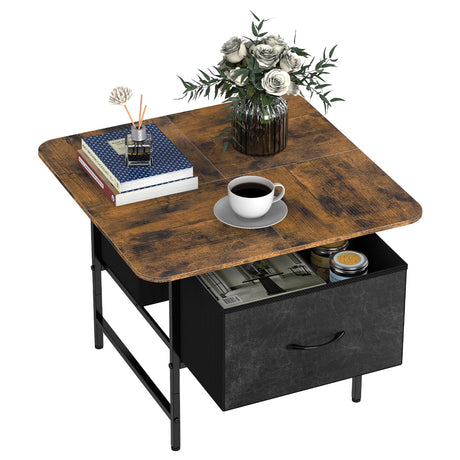 Shinoske Square Coffee Table with Storage Drawer,Small Coffee Tables for Living Room,2-Tier Farmhouse Center Table with Round Corners for Small Space,Small Apartment,Office,Rustic Brown Shinoske