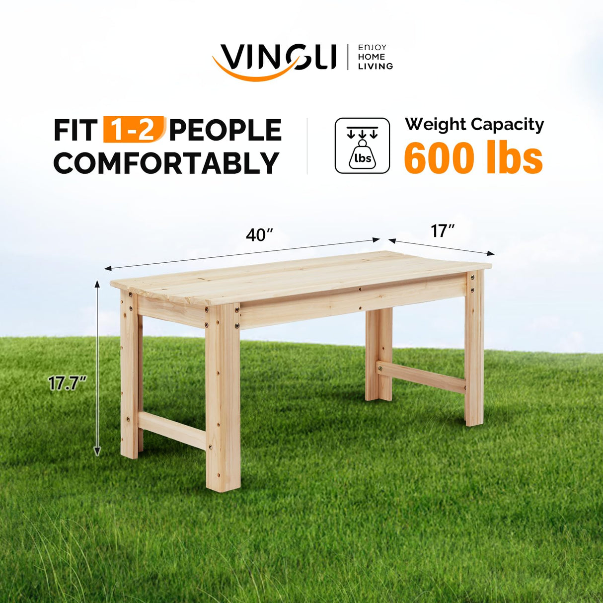 VINGLI Outdoor Wood Bench, 40" Outdoor Bench Patio Wooden Bench Garden Bench Outdoor Backless Bench for Deck Patio (Natural) VINGLI