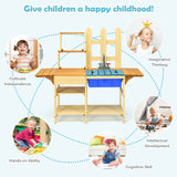 Costzon Wooden Kids Kitchen Playset, Indoor Outdoor Pretend Mud Kitchen Set for Toddler, Play Kitchen Toy w/Simulated Faucet, Shelves, Removable Board, Toy Kitchen Set for Girls & Boys Age 3+ Costzon