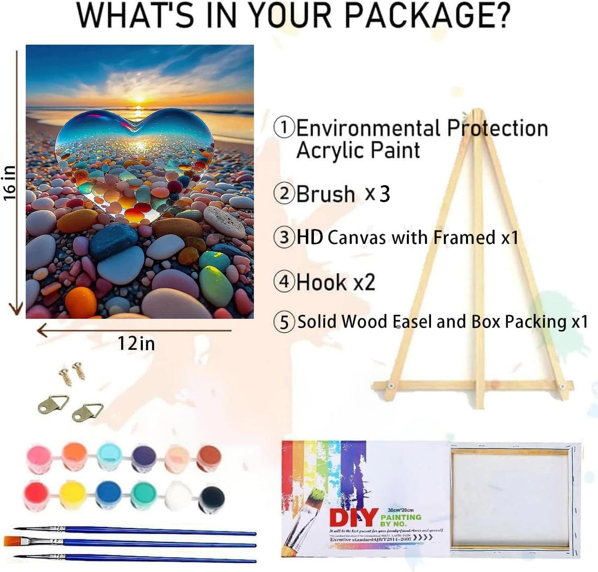 MIRCVSH Love Stone Paint by Numbers for Adults with Framed Canvas-with Wooden Easel,Paint by Number on Canvas,DIY Acrylic Oil Painting Kits with Brushes Nice Gift Box for Home Wall Decor(12x16 Inch) MIRCVSH