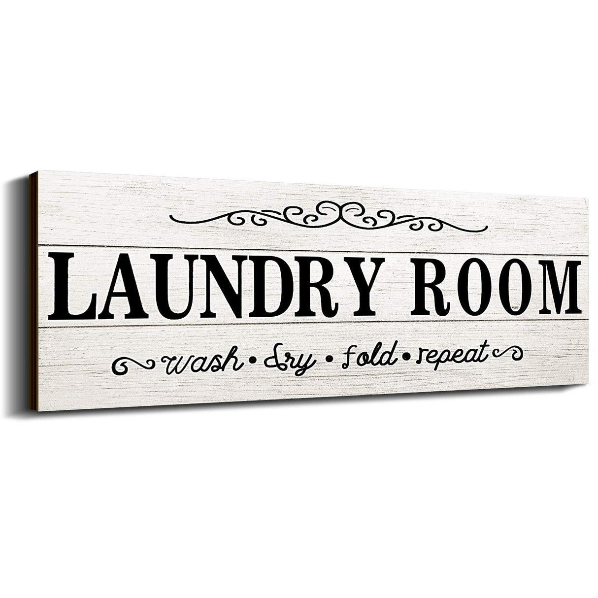 Jetec Laundry Room Decor Sign Wooden Rustic Farmhouse Family Laundry Room Wall Sign Wash Dry Fold Repeat Wall Decor Prints for Home, 16 x 6 Inches(White) Jetec