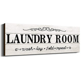 Jetec Laundry Room Decor Sign Wooden Rustic Farmhouse Family Laundry Room Wall Sign Wash Dry Fold Repeat Wall Decor Prints for Home, 16 x 6 Inches(White) Jetec