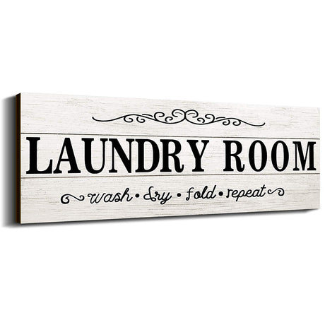 Jetec Laundry Room Decor Sign Wooden Rustic Farmhouse Family Laundry Room Wall Sign Wash Dry Fold Repeat Wall Decor Prints for Home, 16 x 6 Inches(White) Jetec