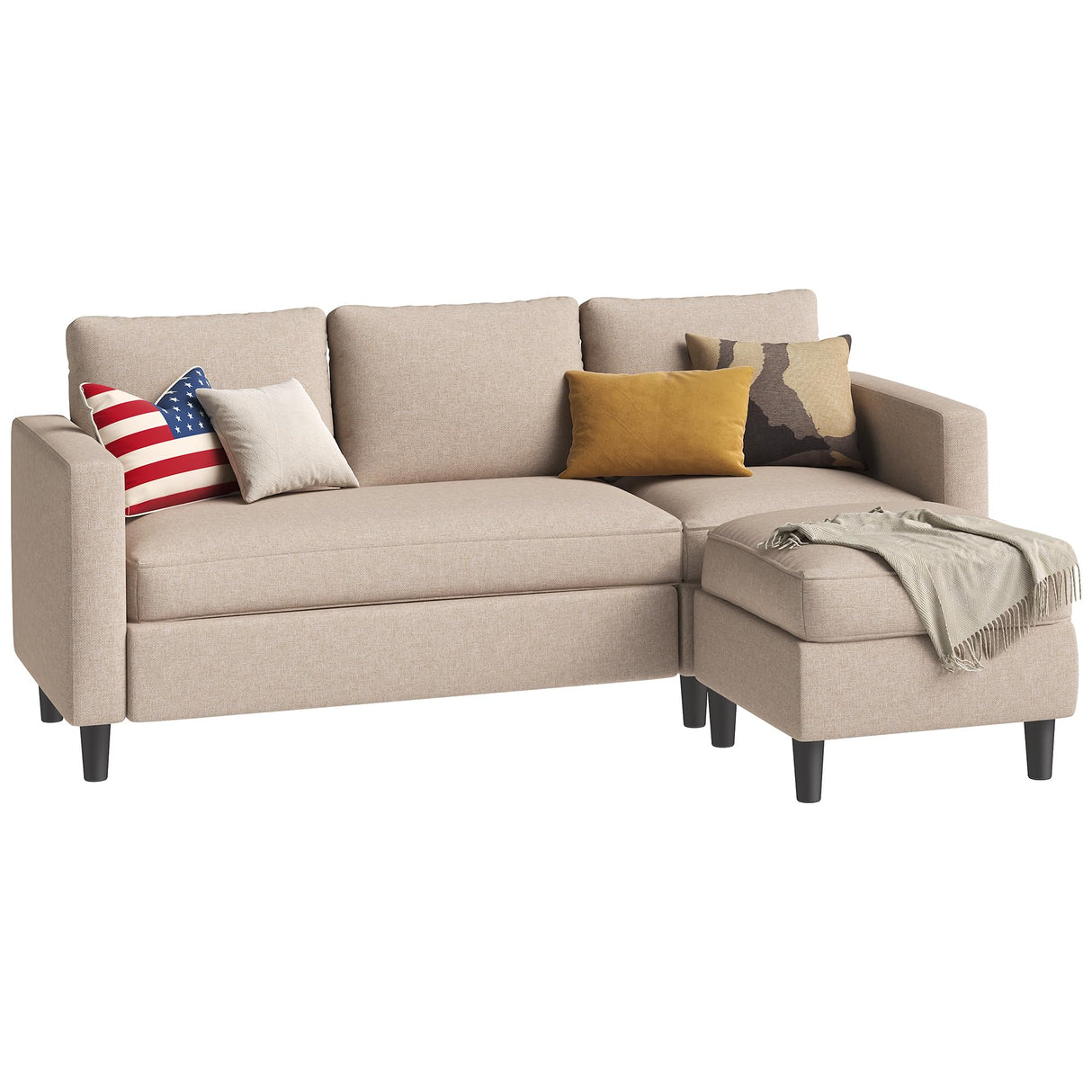 Shintenchi Small Sectional Sofa Couch,3 Seat L Shape Sofas with Ottoman,Upholstered Fabric Convertible Sofa Couches,Small Couches for Apartments, Living Room and Office (Beige) Shintenchi